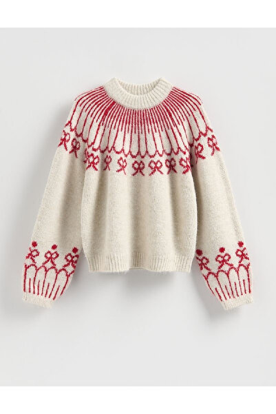 Evendi Sweater, Ecru/red