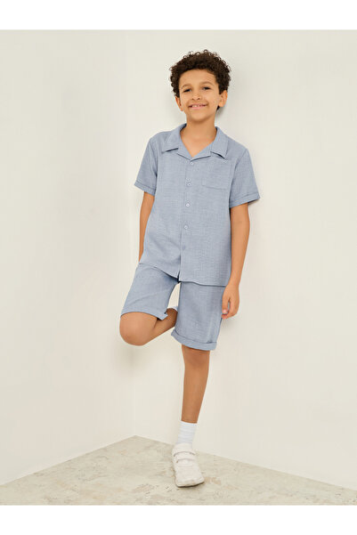 Styli Boys Blue Solid Shirt and Shorts Set