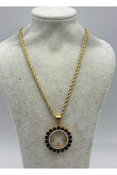 BİJU YILMAZ قلادة على شكل نصف قمر من الفولاذ الذهبي المرصع بالأحجار - 26clko25