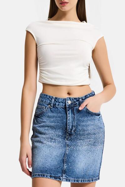 it's basic Дамска синя T2-4s6-4 права кройка мини дънкова пола със специален ...