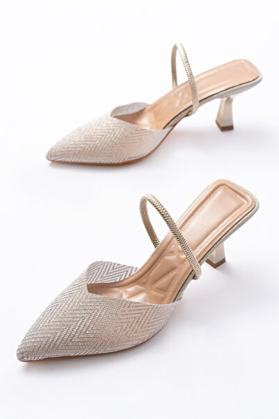 BUNİPARK Renu Sand Sim Pointed Toe Women's Heeled Evening Dress Shoes