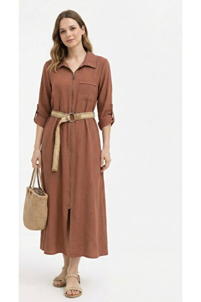 Furkan Giyim Butik keten kemerli uzun ceket