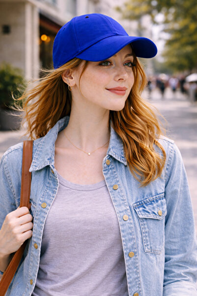 ZERAMİNE قبعة بيسبول مسطحة باللون الأزرق من ساكس مع شريط فيلكرو خلفي قابل للت...