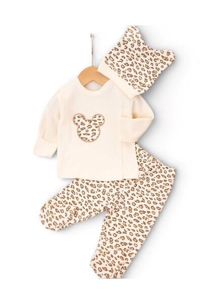 Ege Bebek Baby Girl 100% Cotton Leopard Patterned Embroidered Hat, Self-Glove...