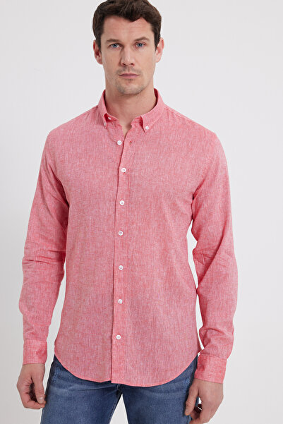 Tudors Men's slim fit long sleeve linen premium series button-down collar spo...