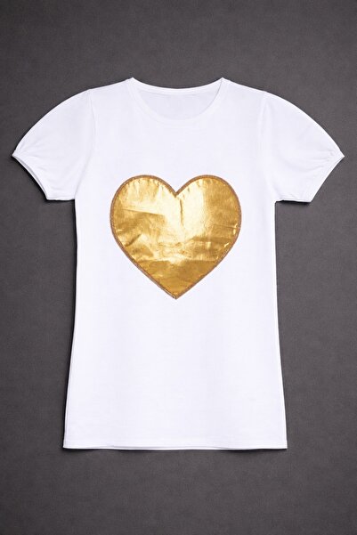 Nacar 23 Nisan 29 Ekim Gösteri Kıyafeti Kız Çocuk Kalp Detaylı Beyaz Tişört