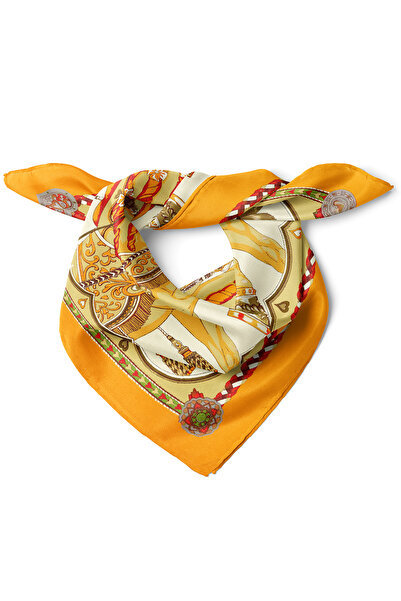 nehir eşarp Altın Sarısı At Figür Desen Fular Bandana 50x50 Cm
