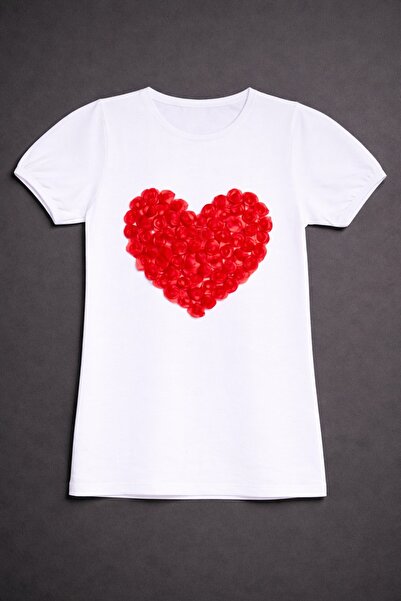 Nacar 23 Nisan 29 Ekim Gösteri Kıyafeti Kız Çocuk Kalp Detaylı Beyaz Tişört