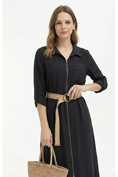 Furkan Giyim Butik keten kemerli uzun ceket