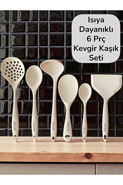 Seraph Isıya Dayanıklı Silikon Kevgir Kepçe Kaşık Spatula Seti 6 Parça
