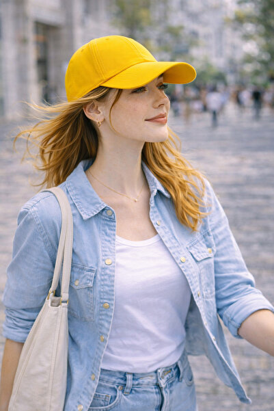 ZERAMİNE قبعة بيسبول صفراء مسطحة قابلة للتعديل مع شريط فيلكرو خلفي للجنسين - ...