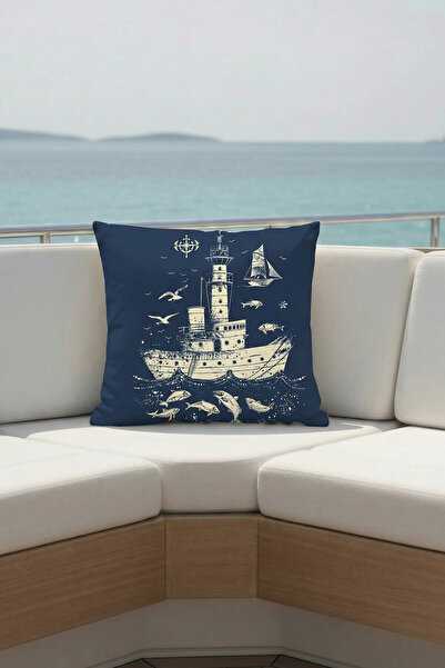 Moud's Тъмносин калъф за възглавница с мотив кораб, водоустойчив, подходящ за...