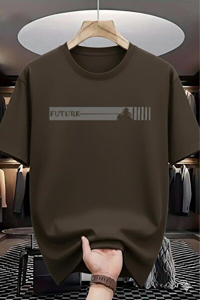 CAST COLLECTİON Unisex Brown Future Printed Oversize T-Shirt