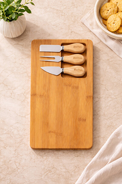 DİVAYS Brown Bamboo 4-Piece Cheese Presentation Board and Knife Set