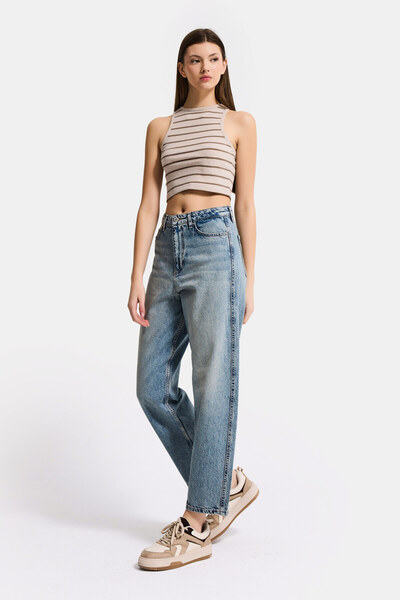 it's basic Kadın Kot Rengi 4s6-32 Relax Fit %100 Koton T33 Denim Jean