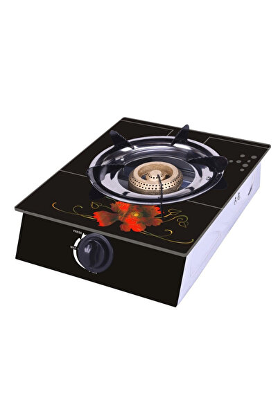 BASE Tempered glass gas stove with 1 cast iron burner and black quartz ignition