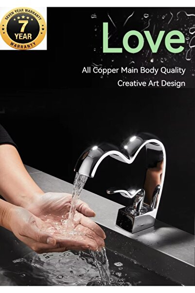 OEM Banyo Lavabo Bataryası Krom Renk Şelale Kalp Yeni Tasarım 7 Yıl Garantili...