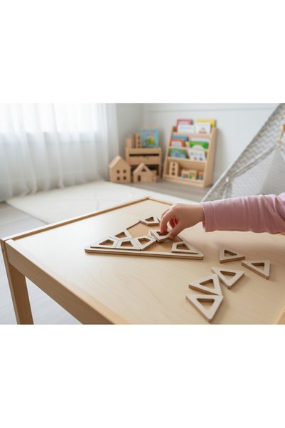 MONTETOYS لعبة الألغاز الهندسية التعليمية من مونتيسوري - مجموعة ألغاز مصنوعة يدويًا على شكل مثلث رمادي