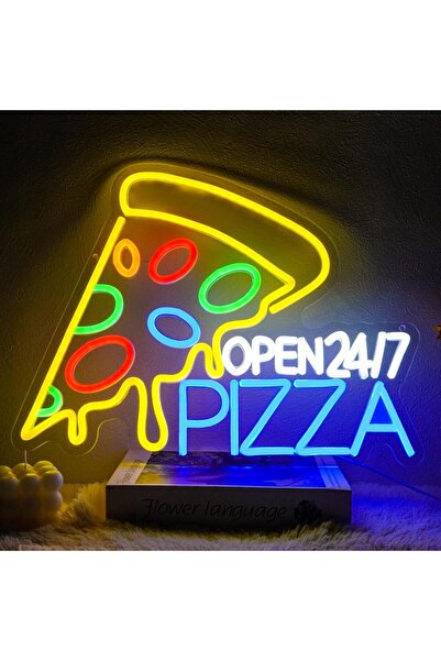 Slasa Pizza Open Neon Sign with 6mm Acrylic Base – Pizzeria Wall Decor 42×32 cm