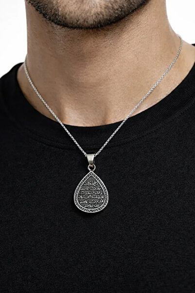 Agai Silver Damla Model Nazar Duası ve Kitmir Dualı 925 Ayar Gümüş Kolye