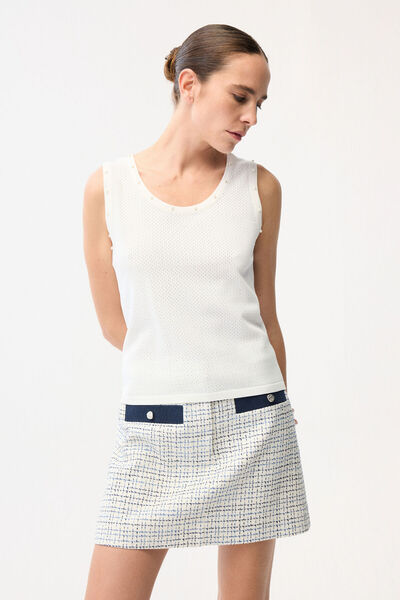 adL Taşlı Kolsuz Triko Bluz