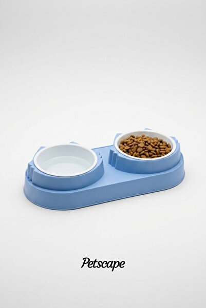 Petscape İkili Eğimli Yüksek Plastik Kedi Mama ve Su Kabı, Gıda Sınıfı Malzem...