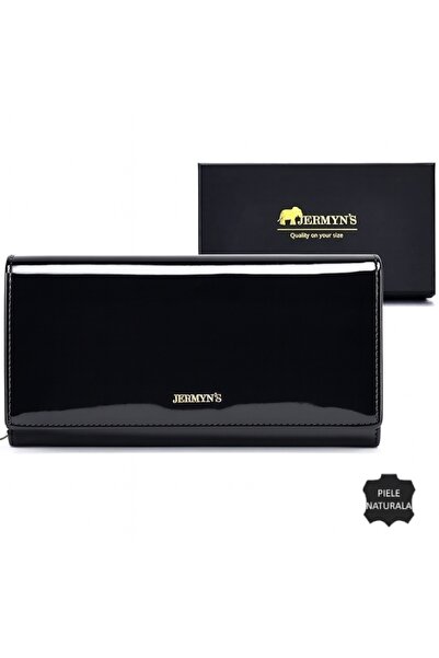 JERMYN'S Monza genuine leather women's wallet, black lacquered