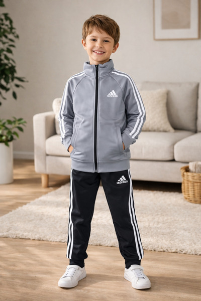 Uğur bebe Set de trening pentru copii, gri și negru, din țesătură scuba de ca...