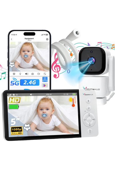 VisionHub 2in1 WiFi Baby Monitor Phone/Tablet App, Audio-Video Baby Camera, V...