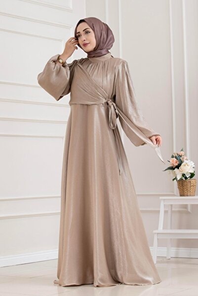 Sevitli Side Tie Glittery Hijab Evening Dress-Vi̇zon