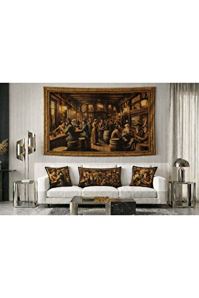 Ravir Fıçılar Arasında Duvar Halısı ve 3'lü Yastık Seti