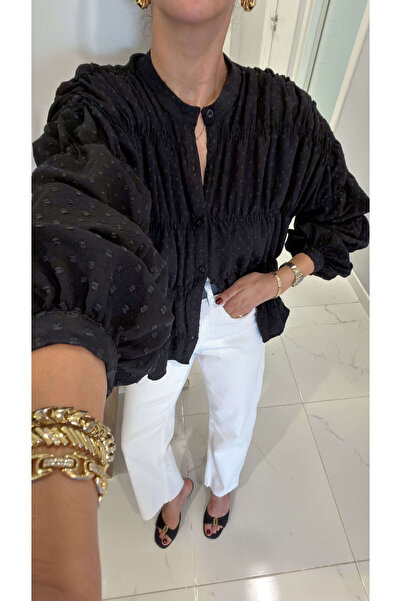 BİRCANÇİL Jista Siyah Puantiyeli Dokuma Gömlek