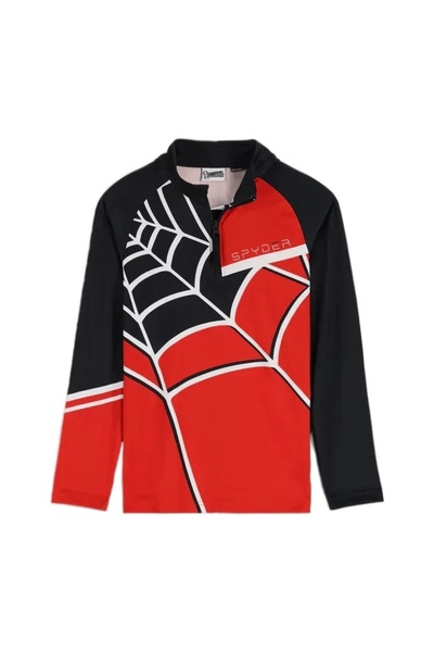 Spyder Jachetă de schi Web cu fermoar pe jumătate pentru copii - Negru/Roșu - S