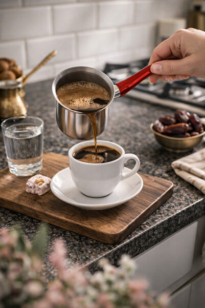 DECORS CENTER إبريق قهوة من الفولاذ المقاوم للصدأ بمقبض أحمر