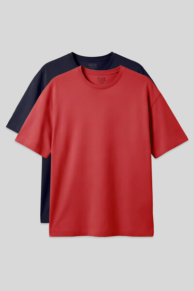 AIR JONES Oversize Fit Basic 2-Pack Navy Blue-Fiesta Men's T-Shirt - 88353