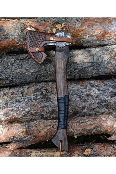 Craftman atölye 45 Cm Gerçek Deri Kılıflı Dövme Makas Çeliği Kamp Baltası , O...