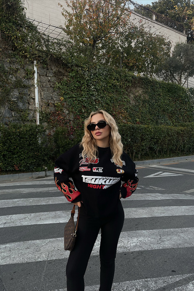 FUWEAR Siyah Tsukuba Turbo 94 Oversize Sweatshirt