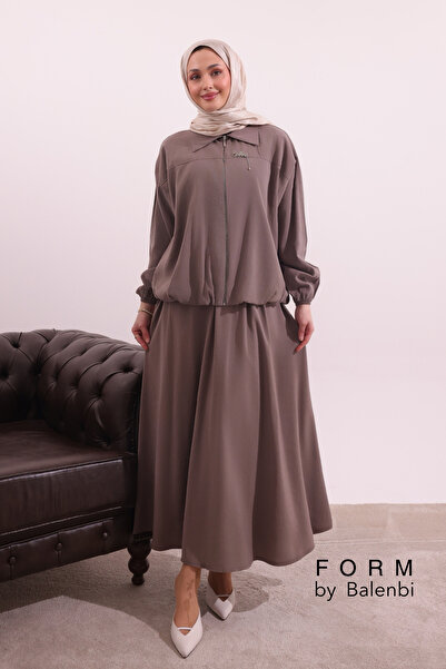 Balenbi Zipper Detailed Shirt Collar Woven Skirt Hijab Suit 1180 – Form Series