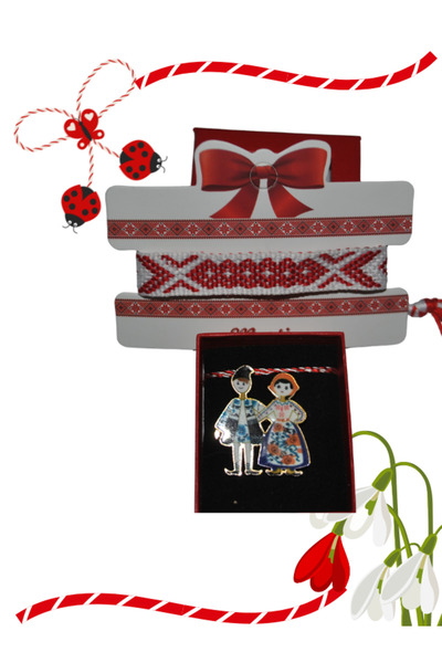 LOL Traditional Romanian Martisor Set – Bracelet and Brooch, folk costume