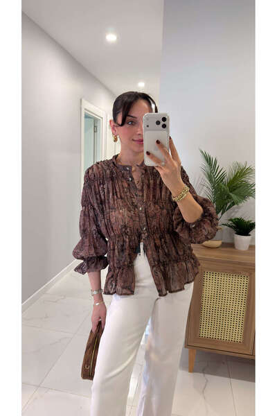 BİRCANÇİL Yubsy Kahve Etnik Desenli Gömlek