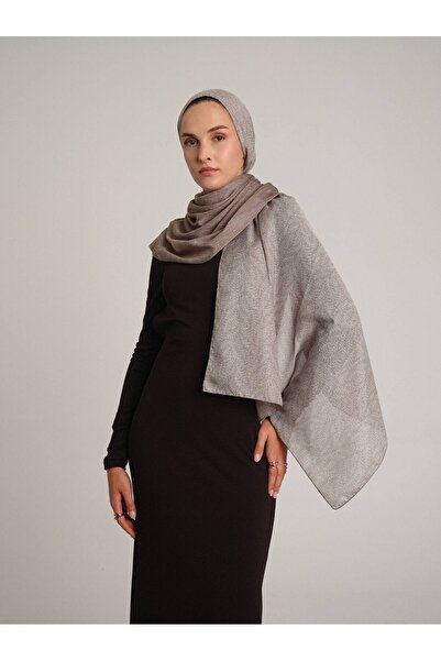 Ayshara Mist Plain Patterned Double-Sided Shawl - Beige