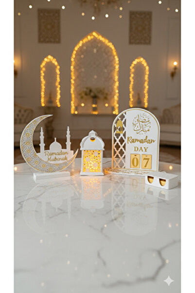 Zeyline Ramazan Dekoratif 3’lü Set | Işıklı Fener + Ramazan Day Takvimi + Ay ...