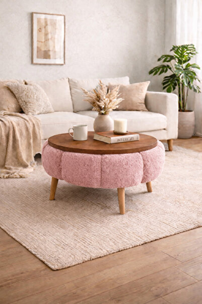 DEKOR MOBİLYACIM Fortune Yuvarlak Orta Sehpa Tablalı Puf Gövdeli Modern Dekor...