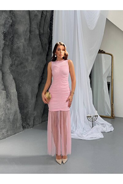 EtikaOnline Tül Detay Velvet Elbise