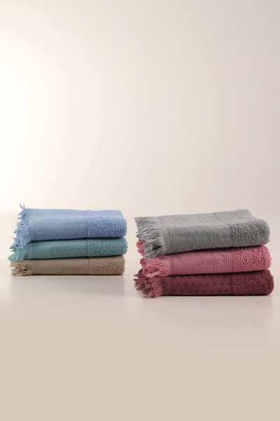 Bella Home Set of 6 Fringed Hand Towels - 50X90 cm - 100% Cotton - Soft & Sty...
