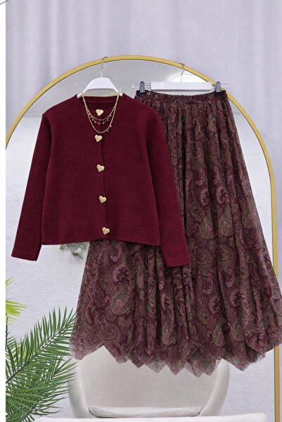 YEDİLALE Asymmetric Cut Skirt Knitwear Cardigan Double Set [Cardigan Std, Ski...