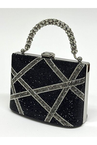 NAZART Rochie de seară neagră cu pietre încrucișate pentru femei, cu curea cu...