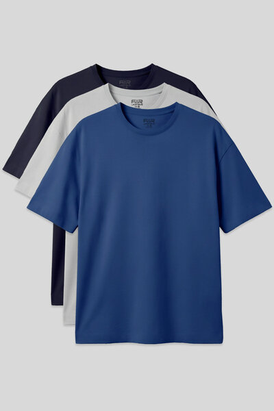 AIR JONES Oversize Fit Basic 3-Pack Navy Blue-Stone-Parliament Men's T-Shirt ...