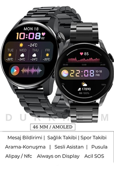 DURKHEİM Arama Konuşma Özellikli Akıllı Saat NFC'li | (Metal- Silikon) Kordon...