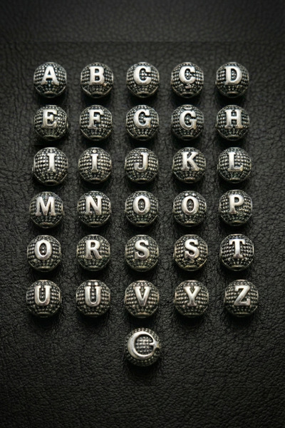 OSMANLI GÜMÜŞ 2 Adet Harfli Metal Boncuk Yuvarlak Kesim Delikli Tesbih ve Bil...